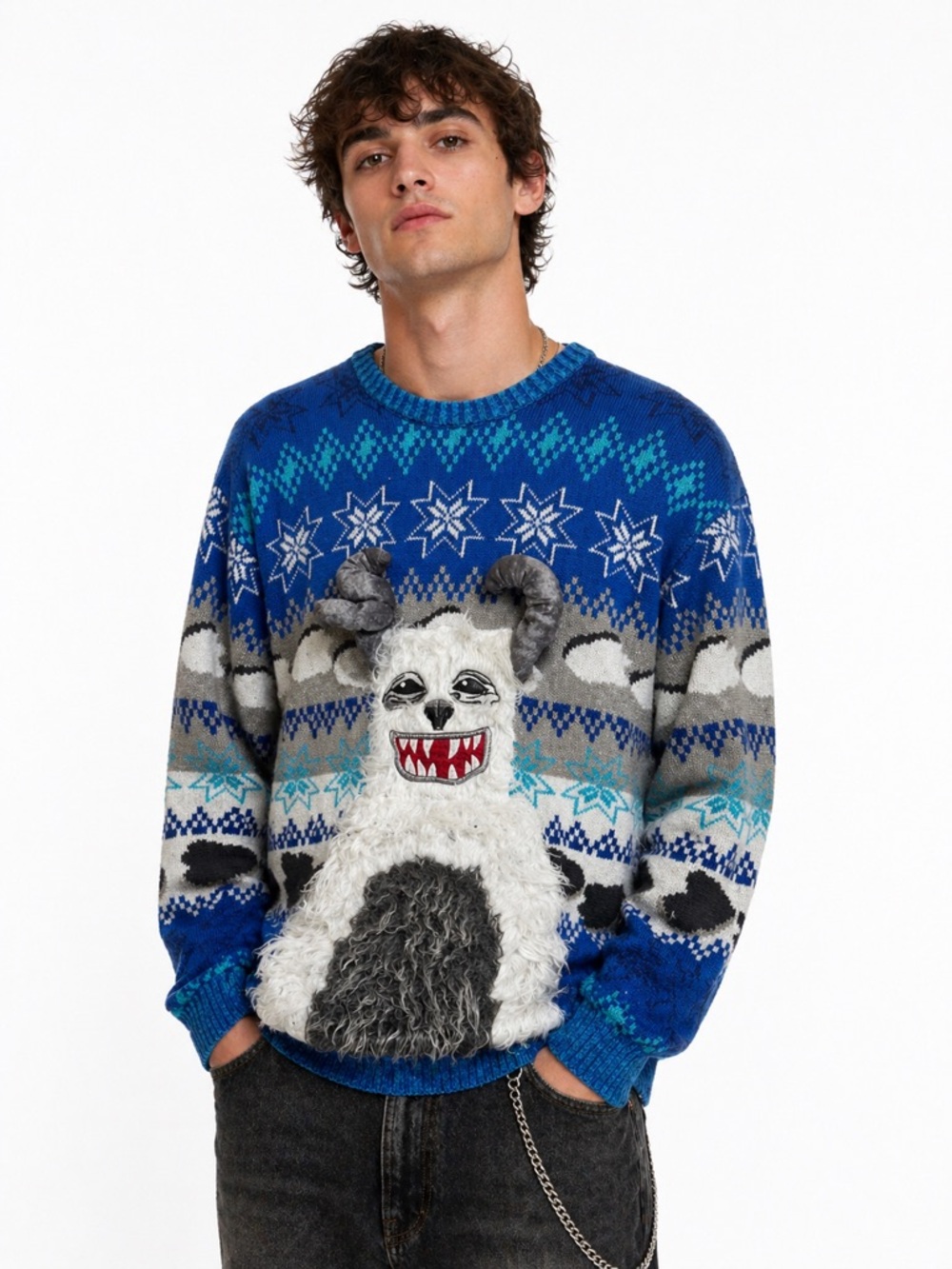 Ugly Christmas Sweater 3D Yeti Monster Fair Isle Knit Pullover Holiday Party